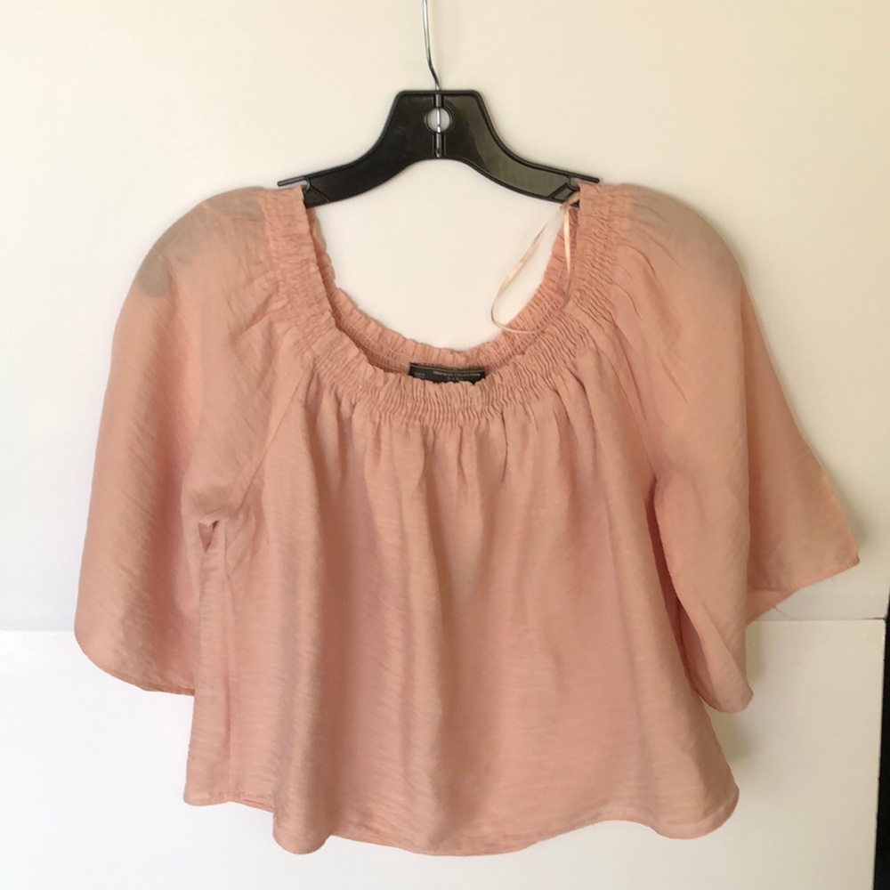 Zara Peach Blush Off the Shoulder Loose Fit Top Blouse Size S